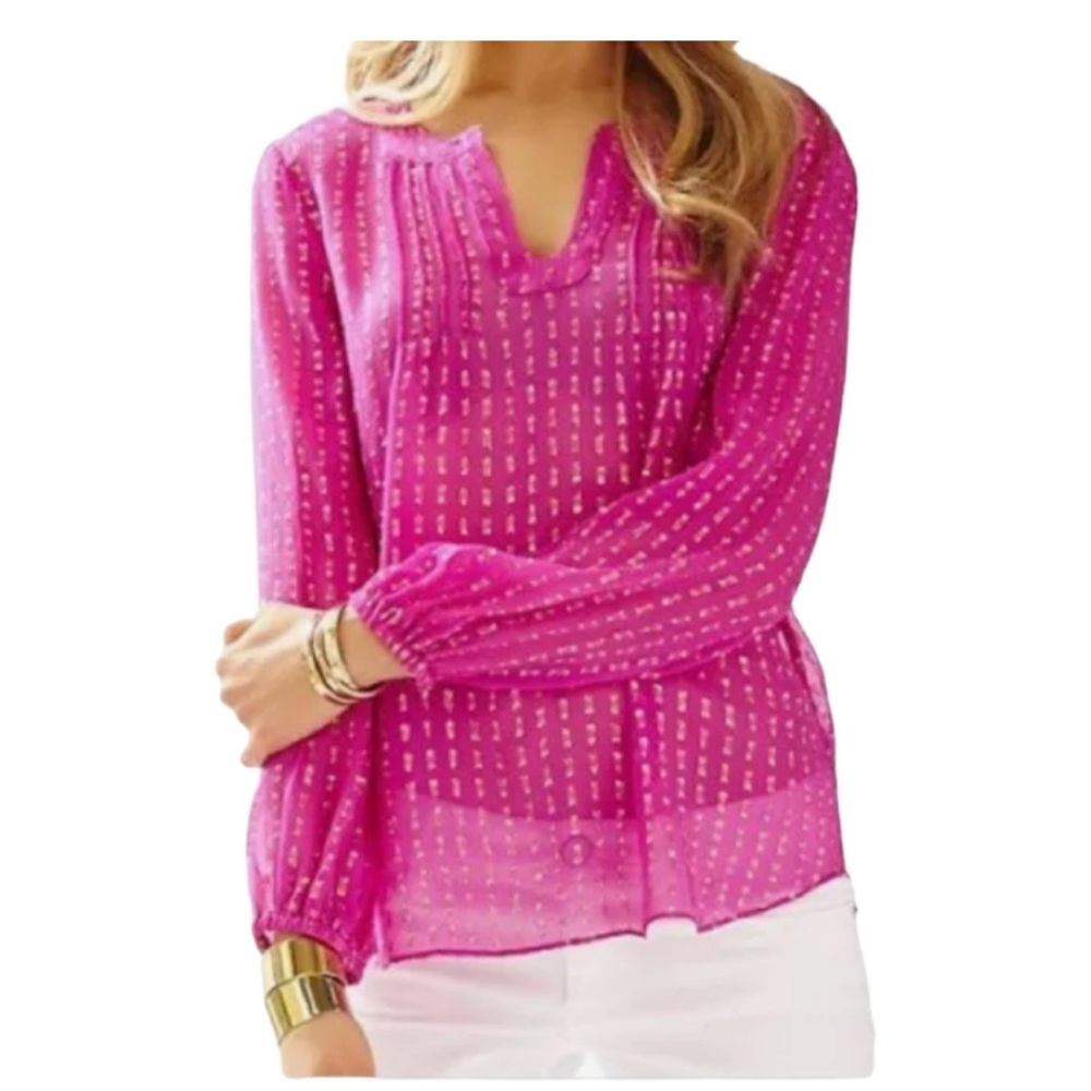 Lilly Pulitzer Hot Pink Printed Long-Sleeve Blouse